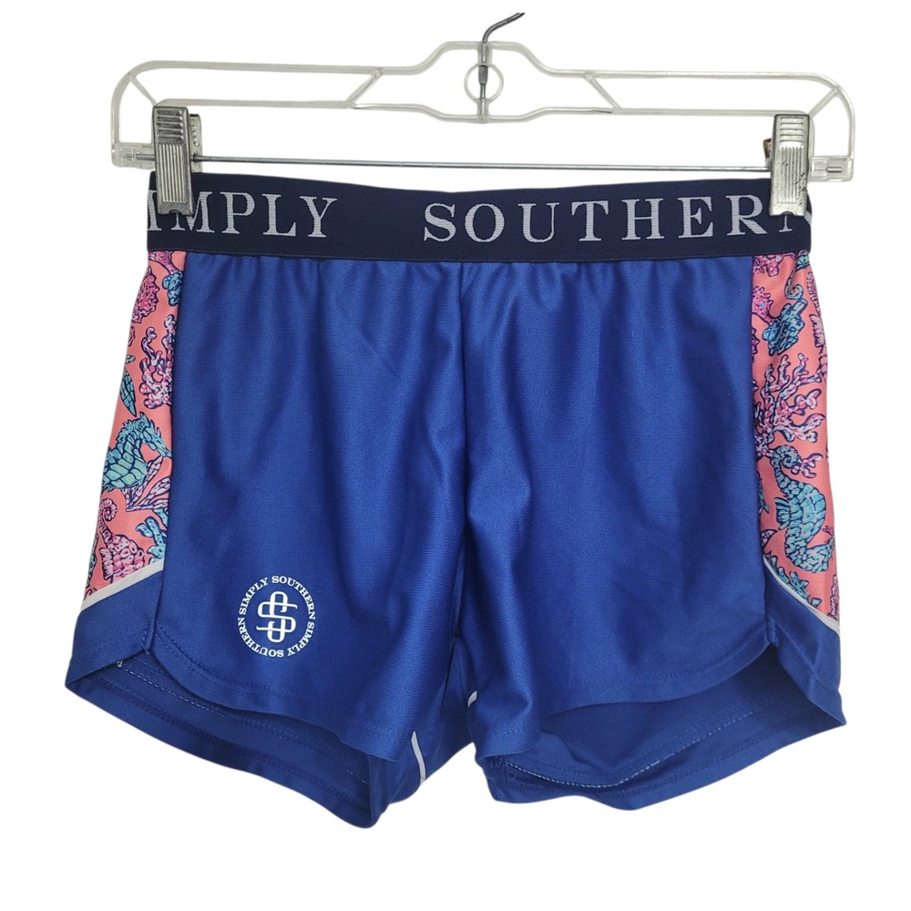 Simply‎ Southern Cheer Shorts Royal Blue Coral Seahorse Coastal Athletic XS New